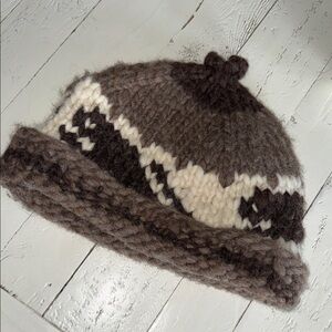 Cowichan knit toque whale Hand-Knit Kids Beanie hat in Brown & Cream